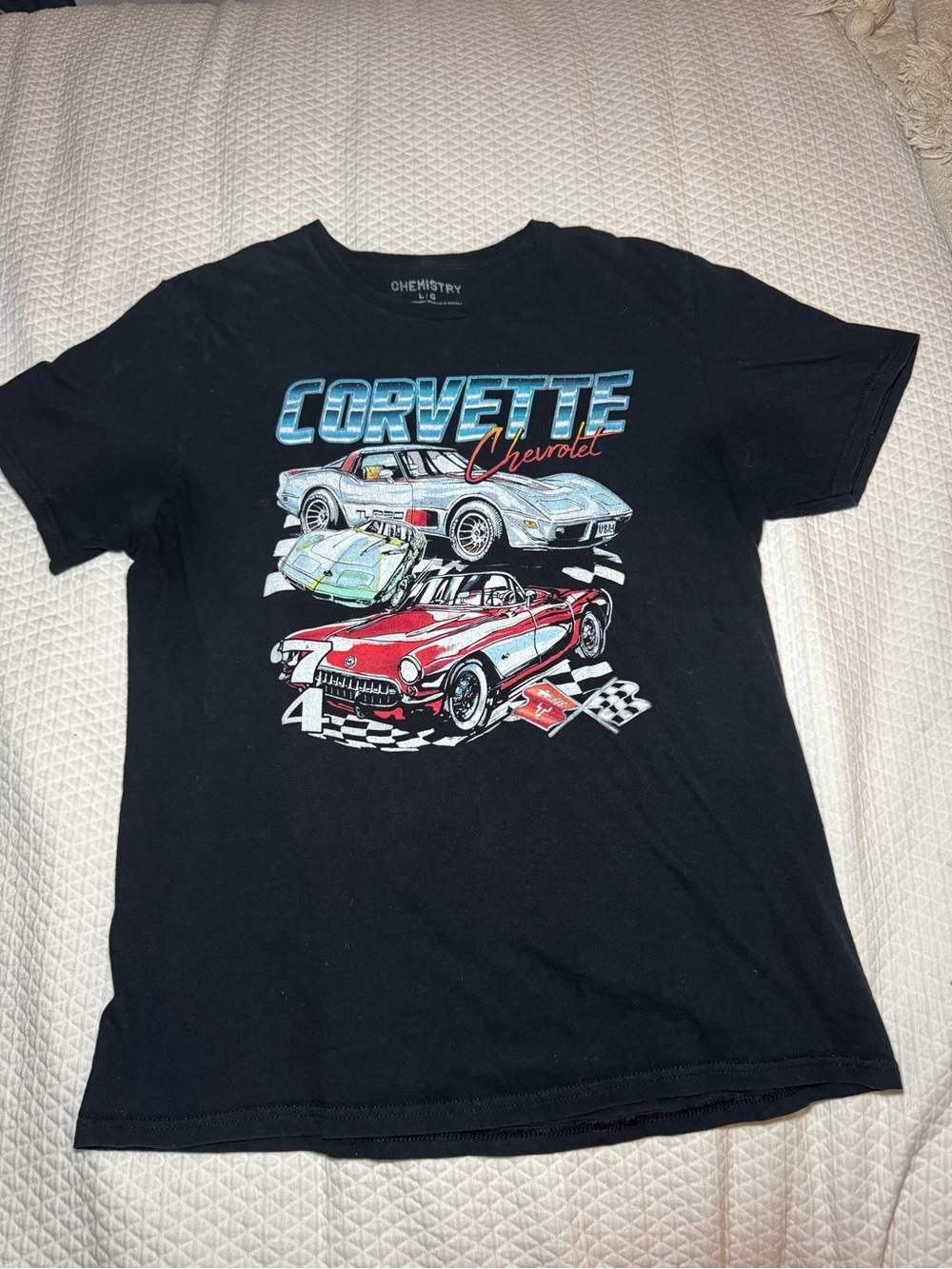 Chevrolet Corvette Graphic T Shirt Men’s Large Black GM Racing Cars Chemistry